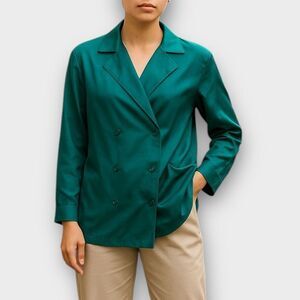 Vintage 1980s Batwing Teal Oversized Blazer Blouse Size S